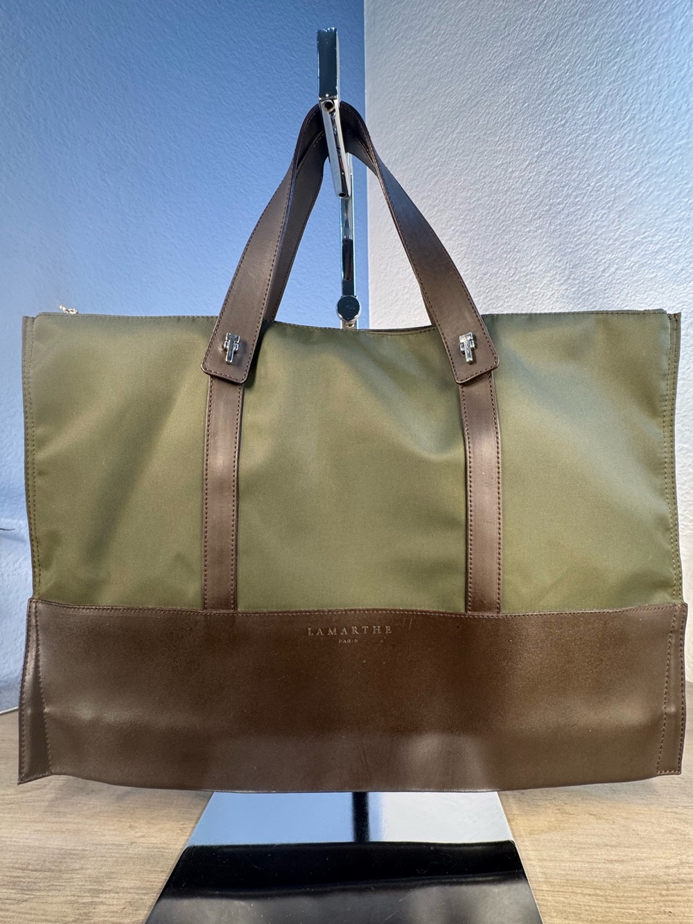 Lamarthe Paris Leather Trim Structured Satchel Executive Quiet Luxury Handbag